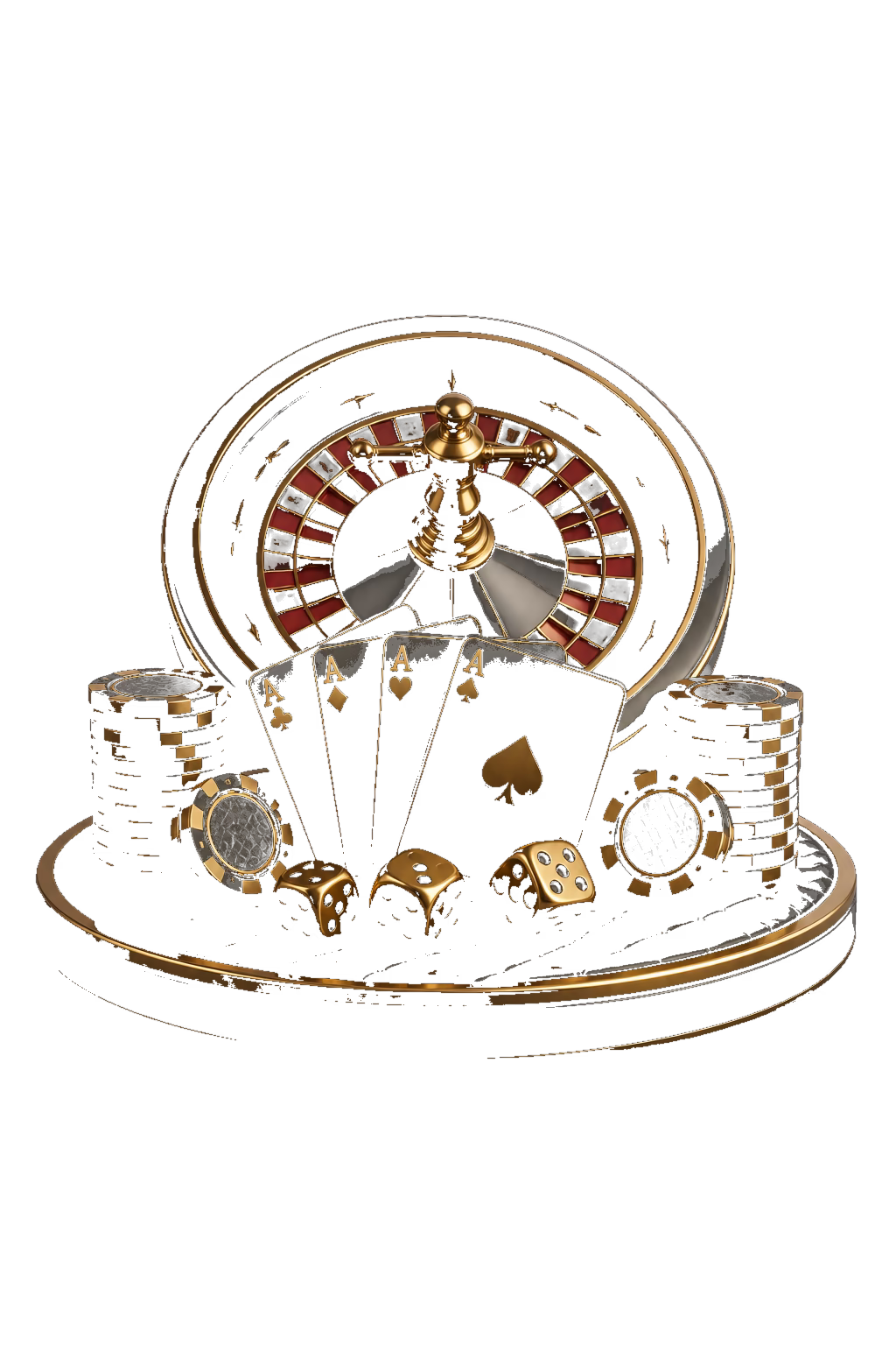 Roulette, Karten und Wuerfel in Schwarz und Gold