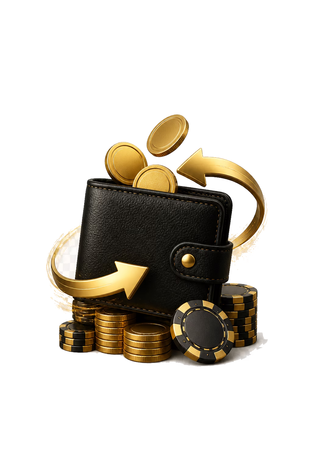 Wallet mit Muenzen und Auszahlungspfeil