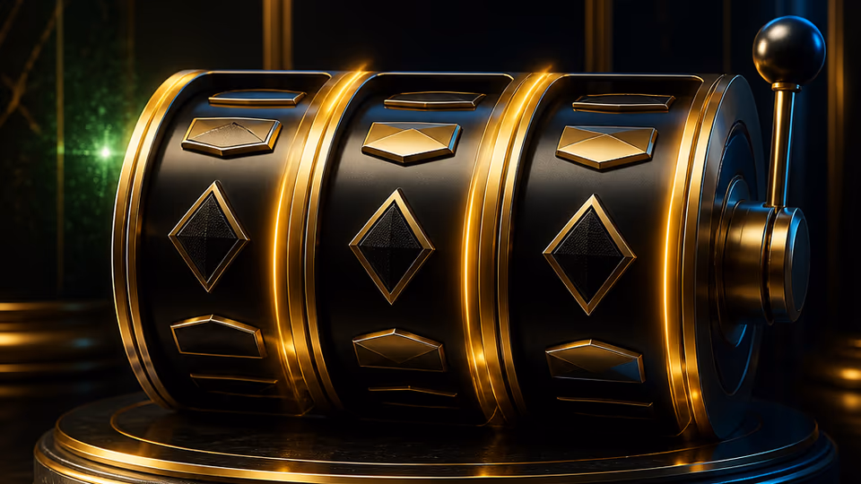 Goldene Slot-Reels auf dunklem Casino-Hintergrund