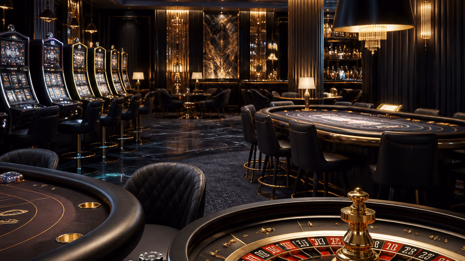 Casino-Lobby mit Slots, Karten und Roulette