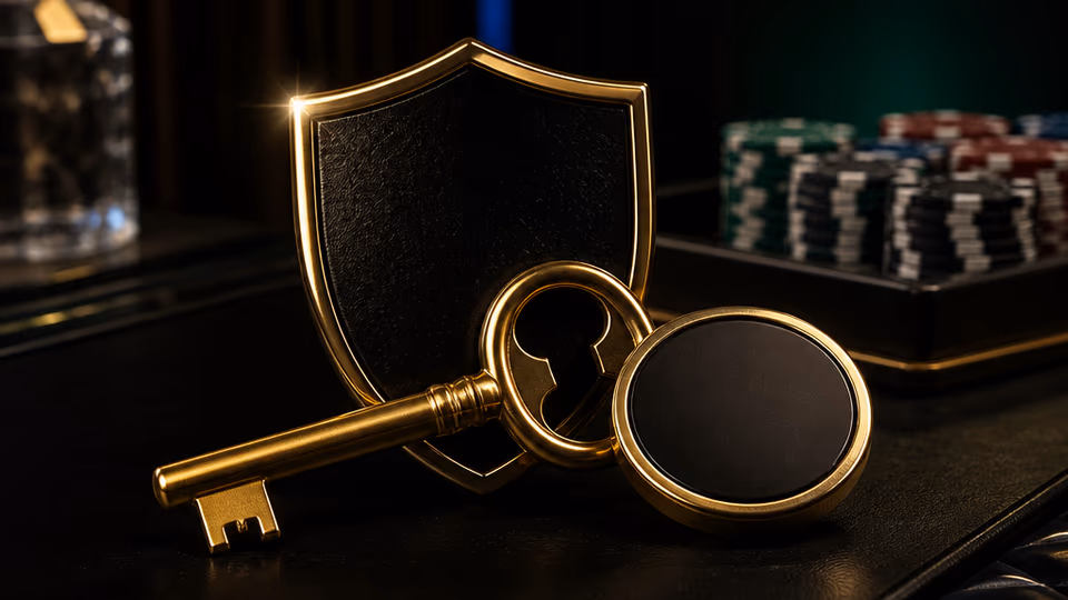 Goldene Schlüssel und Schildlicht für Zugriffsschutz